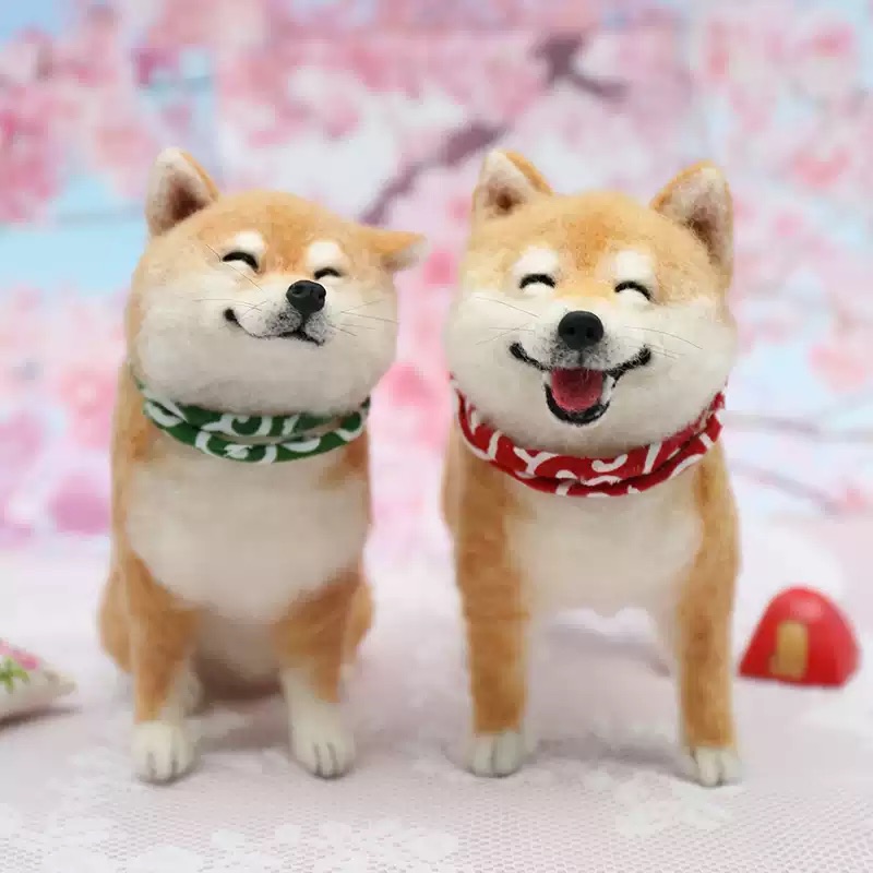羊毛毡柴犬一对